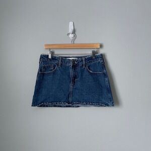 y2k Hollister Denim Mini Skirt Blue Distressed Low Rise Size Women's 30